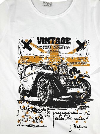 Çocuk T-Shirt Kısa Kollu 12-16 Yaş Vintage Baskılı
