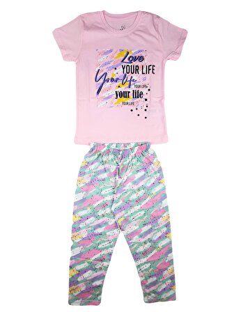 Kız Çocuk Yazlık Pijama Takımı 4-15Y Kısa Kollu Gecelik Love & Cute