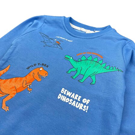 Erkek Bebek 2 İplik Şardonlu Sweatshirt Dinozor Baskılı