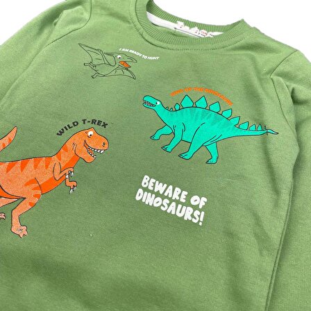 Erkek Bebek 2 İplik Şardonlu Sweatshirt Dinozor Baskılı