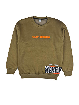Erkek Çocuk Üç İplik Baskılı Düz Sweatshirt Stay Strong