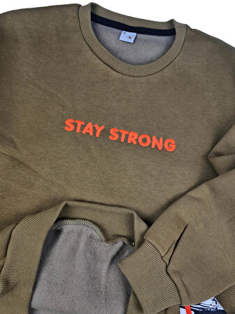 Erkek Çocuk Üç İplik Baskılı Düz Sweatshirt Stay Strong
