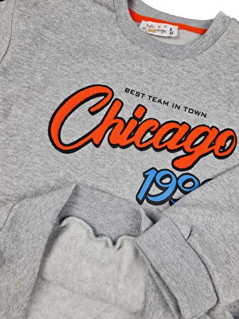 Erkek Çocuk Üç İplik Baskı Nakışlı Sweatshirt Chicago