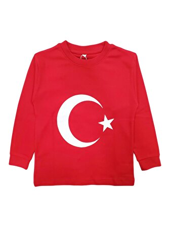 Uzun Kollu Ay Yıldız Baskılı Çocuk Tişört Unisex Türk Bayraklı Tişört 23 Nisan Çocuk Bayramı 29 Ekim Gösteri