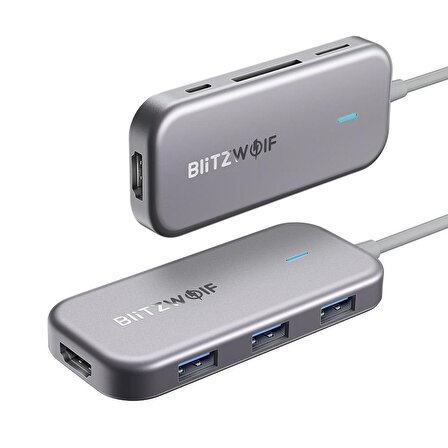 BlitzWolf® BW-TH5 3'ü 1 Arada USB 3.0 TF Kart Okuyucu ile 7 in 1 USB-C Veri Merkezi USB-C PD Şarj MacBooklar için 4K Ekran USB Hub