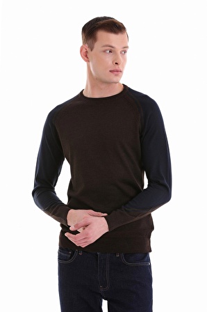 Kahverengi Regular Fit Jakarlı Bisiklet Yaka Yünlü Triko Kazak | 3XL