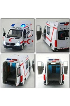 Diecast Metal 112 Ambulans Mercedes Sprinter Çek Bırak Işıklı Siren Sesli 14 Cm kapıları açılır