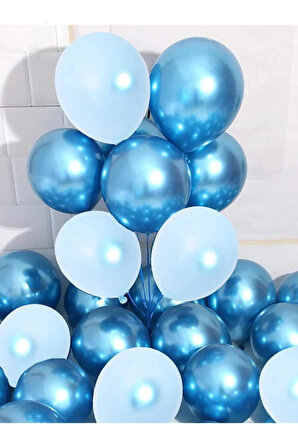 Krom Mavi Ve Makaron (pastel,mat) Mavi Renk 10 Adet Balon