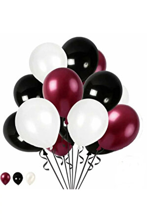 10 Adet Metalik Sedefli Beyaz-siyah-bordo Helyumla Uçabilen Balon