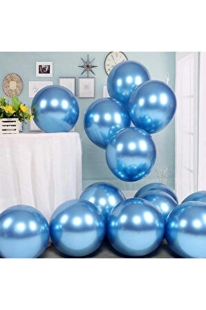 Krom Parlak Balon Mavi Renk 10 Adet Aynalı Balon 30 Cm