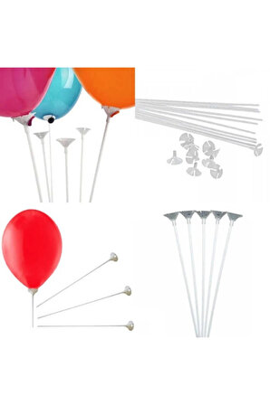 Balon Çubuğu Ve Hunisi Sert Plastik 10 Adet 30 Cm