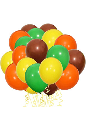 10 Adet Safari Orman Temalı Metalik Balon ; Sarı-turuncu-kahverengi-yeşil