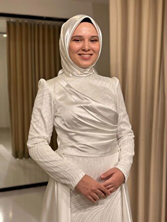 Yıldızla Kadın Drapeli Sim Baskılı Pelerinli Yeni Sezon Tesettür Abiye Elbise Ma3001 3001