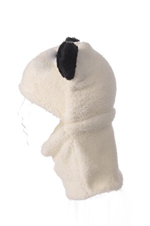 Bundera Panda Çocuk Kapşonlu Peluş Bere Atkı Welsoft Boyunluk Rüzgar Geçirmez Kulaklı Şapka 10-14 Yaş