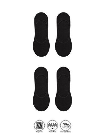 4 Çift Erkek Görünmez Kaydırmaz Topuk Silikonlu Siyah Babet Çorap