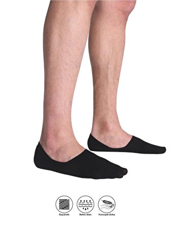 4 Çift Erkek Görünmez Kaydırmaz Topuk Silikonlu Siyah Babet Çorap