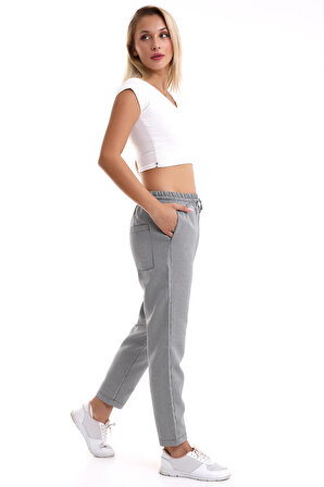 Kadın Beli Lastikli Cep Detaylı Havuç Kesim Pantolon 7001-452-0001