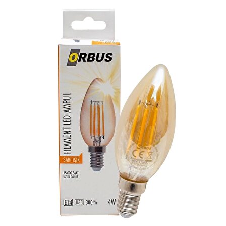 Orbus Orb-ba3 Fılament Bulb B35 E14 4 Watt E14 300 Lümen Amber Sarı Led Ampül