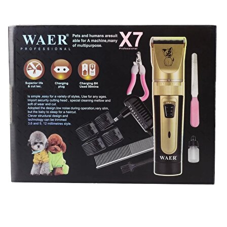 Waer Wa-08158 Profesyonel Şarjlı Saç Ve Sakal Tıraş Makinesi Pet Tıraş Makinesi Seti
