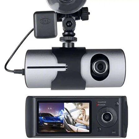 R300 Gpsli Çift Kameralı Araç İçi Dvr Kamera Set 32 Gb Kart Destekli