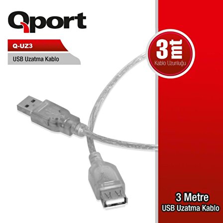 QPORT Q-UZ3 3.0m USB2.0 UZATMA KABLOSU