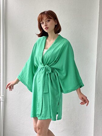 Retrobird Aerobin Kumaş Kimono Kadın Yeşil