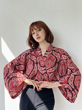 Retrobird Uzun Kol Desenli Mini Kimono Kadın Çok Renkli