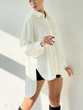 Retrobird Tasarım Pilea Beyaz Gömlek Kadın Beyaz