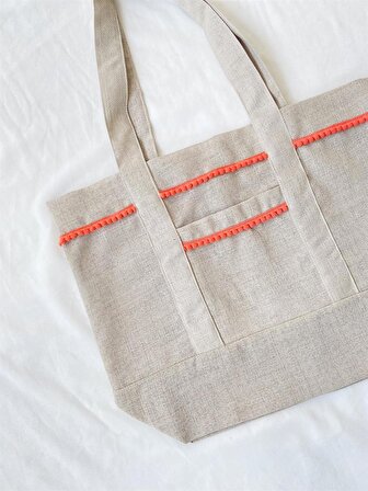 Retrobird Tasarım Tote Çanta Shopping Bag Kadın Kum Rengi 