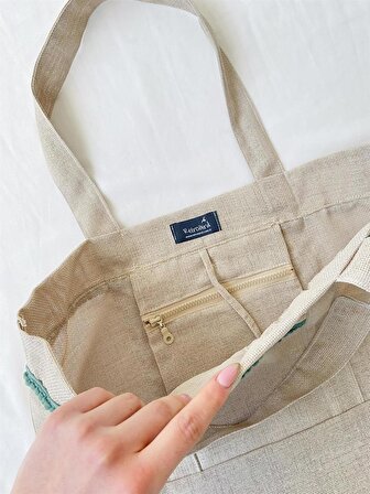 Retrobird Tasarım Tote Çanta Shopping Bag Kadın Taş Rengi
