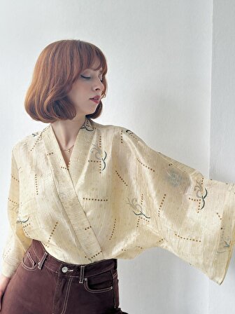Retrobird Tasarım Mini Kimono Kadın Krem