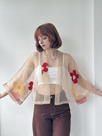 Retrobird Tasarım Mini Kimono Kadın Kum