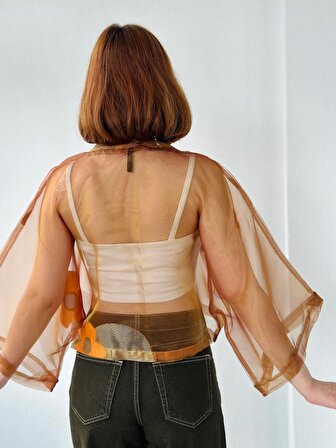 Retrobird Organze Tasarım Mini Kimono Kadın Tarçın
