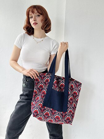 Retrobird Tasarım Kabartma Jakar Dokuma Tote Çanta Shopping Bag Kadın Çok Renkli