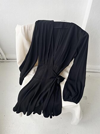 Retrobird Tasarım Ashley Kruvaze Elbise Kadın Siyah