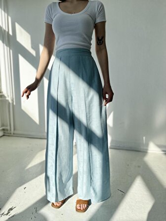 Retrobird Yırtmaç Detaylı Wide-Leg Pantolon Etek Kadın Açık Mavi
