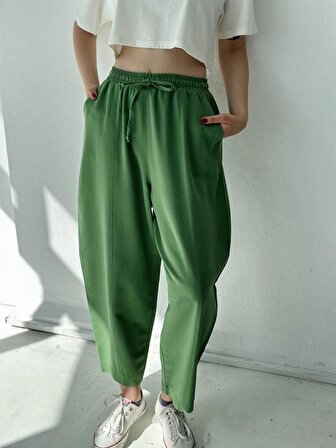 Retrobird Yoga Meditasyon Hafif Şalvar Keten Pantolon Kadın Yeşil