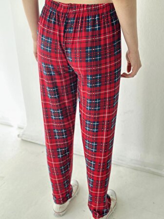 Retrobird Ekose Desen Pijama Altı Kadın Kırmızı