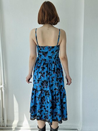 Retrobird Country Girl Ruffle Dantel Detaylı Tasarım Elbise Kadın Koyu Mavi