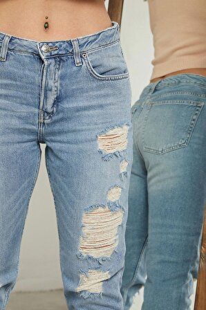 Skınny Jeans Ön Lazer Detaylı Pantolon