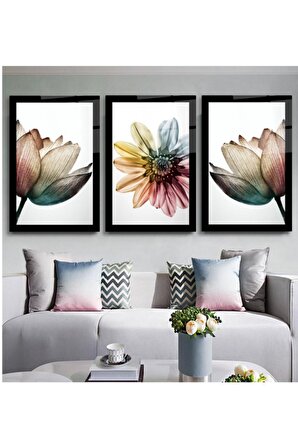 Renkli Çiçekler Triple Miyrem-Cam Tablo