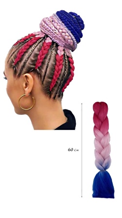 Koyu Pembe Üç Renk Ombreli Afrika Örgüsü Box Braid Sentetik Saç 60cm 100gr