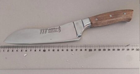 Lazoğlu Sürmene Dövme Çelik Santoku Bilezikli Şef Aşçı Bıçak Bıçağı El Yapımı SANTOKU