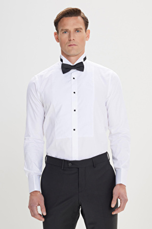 Erkek Beyaz Slim Fit Dar Kesim Ata Yaka Kolay Kırışmayan %100 Pamuk Gömlek