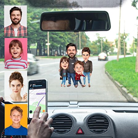 Kişiye Özel 4 Kişilik Aile Araba Dikiz Ayna Süsü