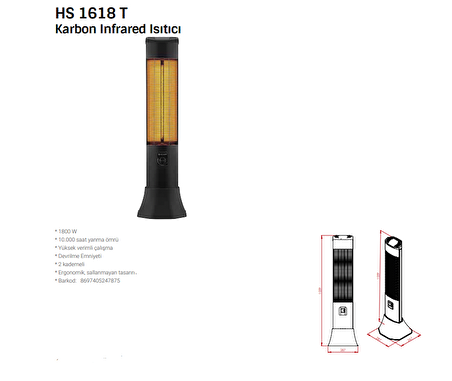 Eminçelik Ec-Hs 1618 Rc 1800 W Termostatlı Elektrikli Kule Tipi Infrared Isıtıcı 