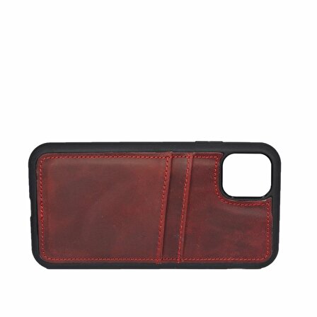 Çanta Yurdu - iPhone 12 Pro Max Hakiki Deri Kapak Back Cover Kartlıklı Telefon Kılıfı Kırmızı