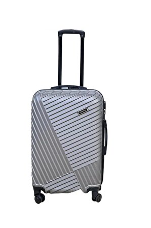 Nuovo Abs Valiz - Piramit Model Kilitli Seyahat Valizi Bavul Kabin Boy Gri