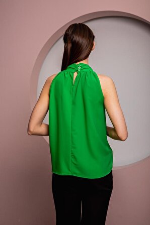 Kadın Yakası Zincirli Bluz Yeşil