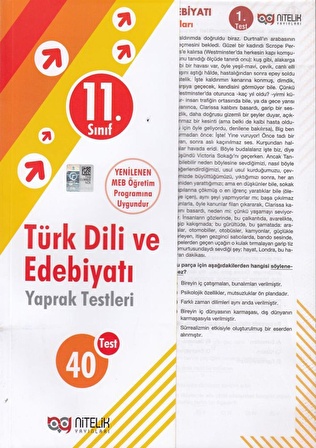 Nitelik Yayınları 11. Sınıf Türk Dili ve Edebiyatı Yaprak Test